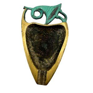 Mid Century Brass Enamel Key Ashtray Trinket Horn Design Made In Israel Vintage